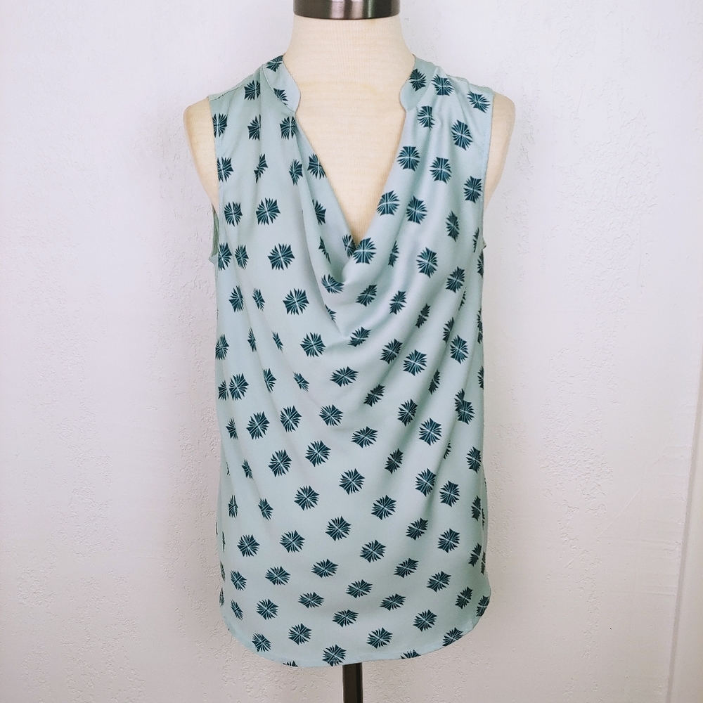 Halogen Teal Sleeveless Cowl Neck Patterned Top